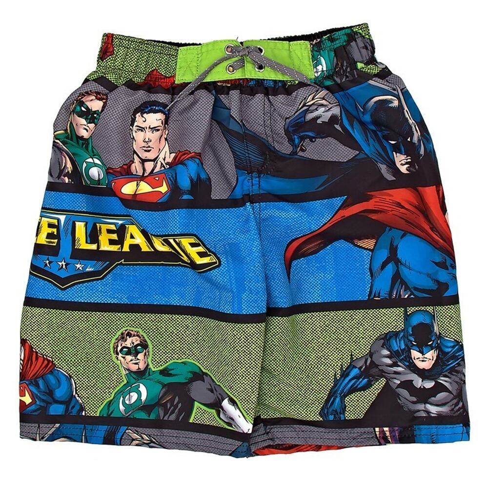 Justice League Boys Swim Trunks Size 4 Superheroes Bathing Suit UPF 50+ Mesh